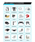 Top Rated Portable Electric Forklift Pallet Stacker With 4-Way Counterbalance Lift Truck accessory chart displaying various attachments.