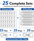 Image of 50 Piece Keychain Making Kit with Lobster Claw Clasps and Key Rings for DIY Keychains, showing 25 lobster clips and rings.