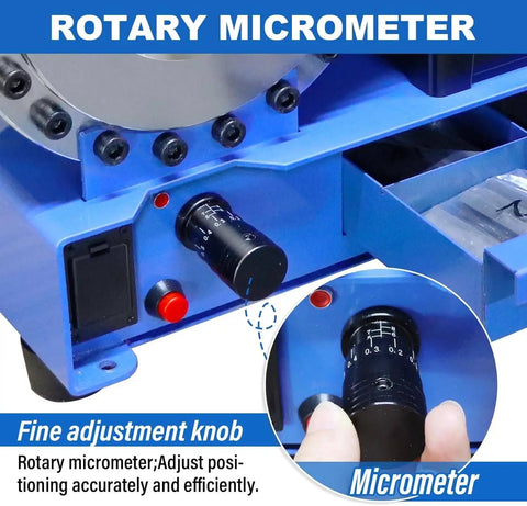 Portable Electric Hydraulic Hose Crimping Tool With 8 Dies, 95-Ton High-Pressure Crimping Machine For AC Lines, Fuel Lines, Automotive And Plumbing Applications, Heavy-Duty Hose Fitting Crimper For Quick, Solid Crimps. rotary micrometer fine adjustment knob on blue machine
