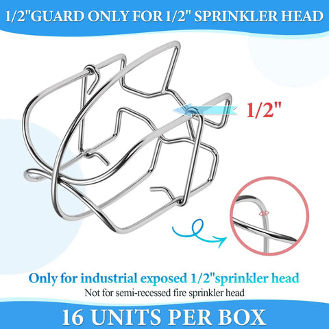 16 Pack Straight Up Heavy Duty Silver Fire Sprinkler Head Cage Guards With Rock Solid Anti Vandal Shielding And Real Deal Durability For Pendent Upright Sidewall Ceiling Mounts, 1/2 inch guard for exposed sprinkler head.