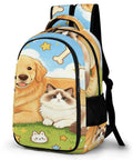 Sunny Grass Pet Duo Printed Unisex Backpack with dog and cat design, large capacity, durable polyester, easy clean, versatile daypack.