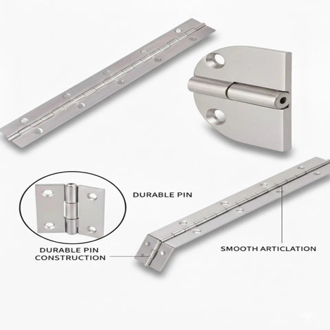 Heavy Duty Stainless Steel Continuous Hinge With Holes 3 Inch Open Width And 72 Inch Length Built Like A Tank For Gate Installations featuring durable pin design.