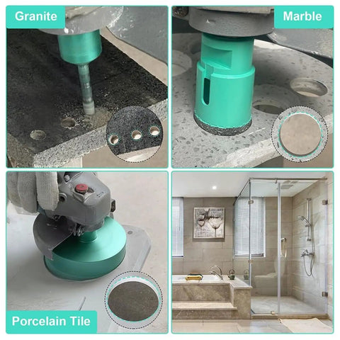 Cool Diamond Tile Hole Saw Kit With 6 Pieces Featuring Universal M14 Thread For Your Angle Grinder And Premium Vacuum Brazed Tech For Super Clean Cuts drilling granite, marble, porcelain tile in bathroom
