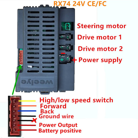 RX74 24V Control Box Receiver For Ride On Toys With 2.4G Bluetooth Mainboard Accessory Slow Start Function 40A High Power Relay Replacement Part For Power Wheels And Other Kids Electric Cars