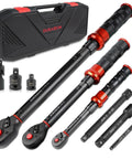 Nine Piece Torque Wrench Set With Dual Range Click Wrenches In One Quarter, Eighths, And One Half Inch Drive for bike maintenance