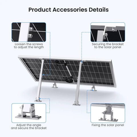Adjustable Tilt Mount Brackets For Solar Panels Aluminum Alloy 15 Degree To 30 Degree Tilt Fits 50 To 400W Panels setup steps