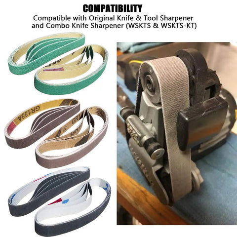 Replacement Belt Kit For Half Inch By Twelve Inch Knife And Tool Sharpeners With Grits 80 120 240 400 1000 1200 For WSKTS And WSKTS KT