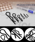 Comprehensive Hitch Pin Clip Kit With 145 Pieces In 6 Sizes R Clips Retaining Pins Hair Pins For Tractor Trailer Garden Equipment And More Comes In A Clear Storage Box Hilitchi, showing black zinc-plated R clips on display with clear storage box.