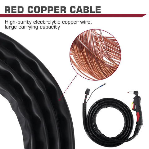 Cutaway of PT31 Plasma Cutter Torch 13ft High Frequency Cutting Torch For Cut-45 Cut-50 CT-312, red copper wire detail