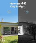 Image of a backyard illustrating day and night vision capability of the 4K Ultra HD PoE Security Camera System With Four Cameras, H.265.