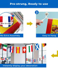 82 Foot Pre Strung 100 Country Flags World Bunting for Classroom Decor Parties Festivals Patio And Outdoor Events Reusable Polyester