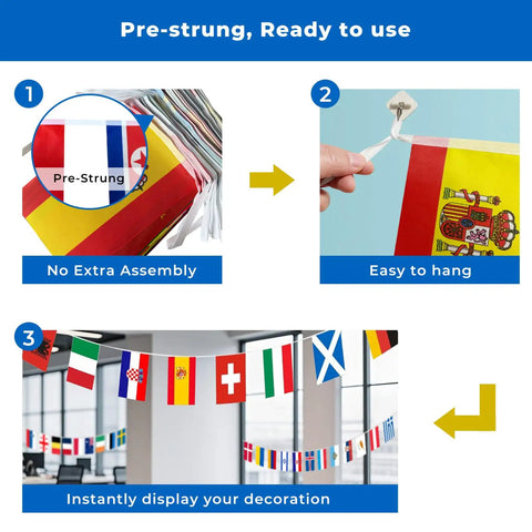 82 Foot Pre Strung 100 Country Flags World Bunting for Classroom Decor Parties Festivals Patio And Outdoor Events Reusable Polyester