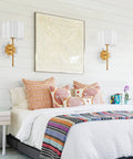 Bedroom with Set Of 2 Modern Wall Sconces With Creamy White Fabric Flower Shades And Antique Brass Brush Finish