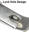 Close-up of lock hole on 4 Pack Beefy, Heavy Duty Spring Loaded Toggle Latch Catch Set In 304 Stainless Steel, Rust Resistant