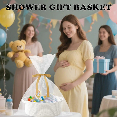 Chic White Woven Rope Basket For Babies, Handcrafted Cotton Storage Tote With Soft Handles, Gift Ready Pack Includes Matching Bag And Ribbon, Super Cozy Nursery Essential That Totally Slaps