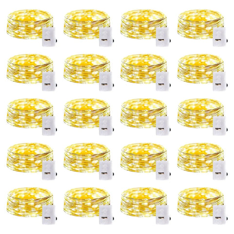 Multiple Waterproof Warm White LED Fairy Lights 7Ft Battery Operated String Of 20 LEDs with coils and battery packs