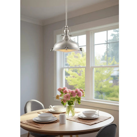 Industrial Farmhouse Nautical Pendant Light With Round Fresnel Lens, Adjustable Hanging Height, Oil Rubbed Bronze Finish over dining