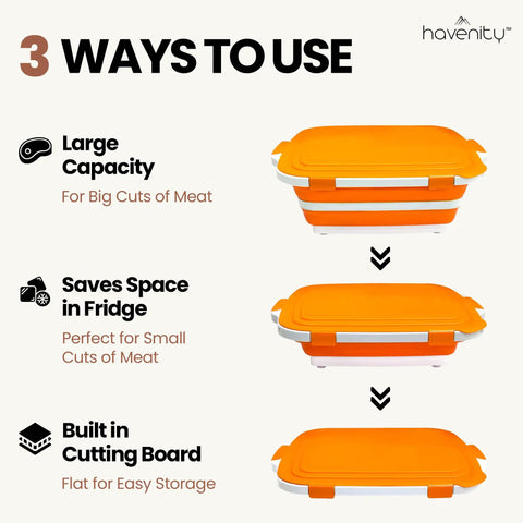 Two Pack 8L Collapsible BBQ Prep Tub With Upgraded Locking Lid Multifunction Camping Cutting Board And Meat Storage Container
