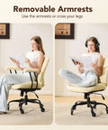 Ergonomic Home Office Desk Chair With Lumbar Support, Height Adjustable, Rolling Rubber Casters, Cream Leather, shown with removable armrests