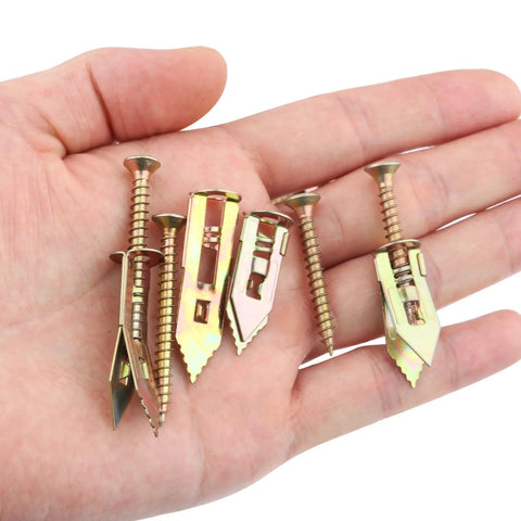 Self Drilling Drywall Anchors And Screws Kit Zinc Plated Steel Wall Anchors For Drywall In Two Sizes Included No Pre Drill Or Holes Needed Easy To Install And Remove 60 Piece Set With 30 Anchors And 30 Screws For Quick Strong Mounts shown on hand