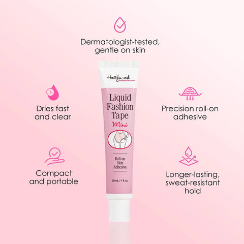 Liquid Fashion Tape Roll On Adhesive For Clothes And Skin Safe No Fuss All Day Hold Clear Body Glue For Dresses And Fabric Portable 1 Fl Oz