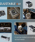 95L Car Trunk Organizer with 26L Ice Pack shown in multiple uses and folded configurations for SUVs and cars
