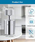 Dual Function Chrome Kitchen Faucet Aerator With 360 Swivel Spray shown with size dimensions and installation features.