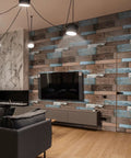 Living room wall with Faux Wood Peel And Stick Wallpaper For DIY Projects, Wood Grain Vinyl Self Adhesive Contact Paper.