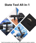 All In One Skate Tool Kit With T Type Allen Key And L Type Phillips Head Wrench shown on various skateboards
