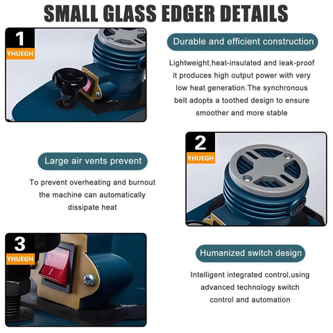 Handheld Glass Edge Polishing Grinder, Portable Electric Glass Beveling Machine, 8000 RPM, close-up of motor and controls
