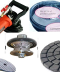 Wet Stone Polisher Kit With Dust Shroud, 2 Inch 50mm Router Bit Profile Wheel, 5 Inch Diamond Polishing Pad Set, various components.