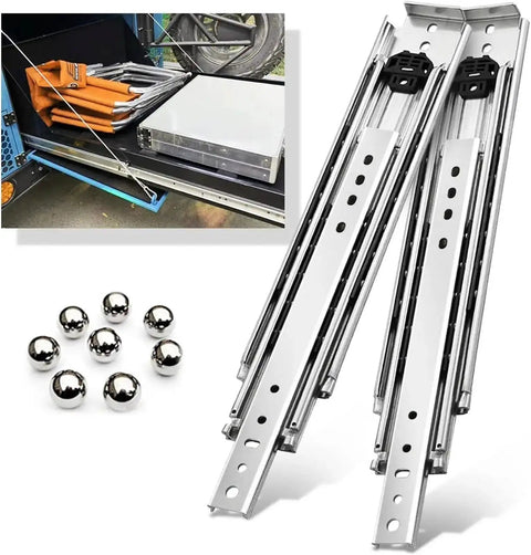 Built Tough Heavy Duty Drawer Slides 500Lb Capacity Full Extension Rails For Cabinets And Tool Chests Silent Smooth Operation Rust Resistant Finish Industrial Grade Fits 8 To 80 Inch Open Length, pair of steel rails