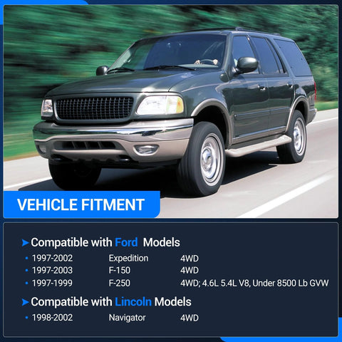 Front suspension kit: upper control arm with ball joint on green Ford 4WD SUV (front-right view) driving on highway