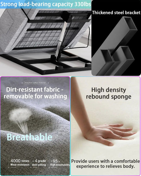 The Ultimate Electric Bed Lift Assist For Seniors To Get Up Easy With Silent Motor, Adjustable 2 Degrees To 80 Degrees, Max Load 330 Pounds, Extra Long 75 Inch Frame With Safety Guardrails For Total Comfort featuring breathable foam and dirt-resistant fabric.