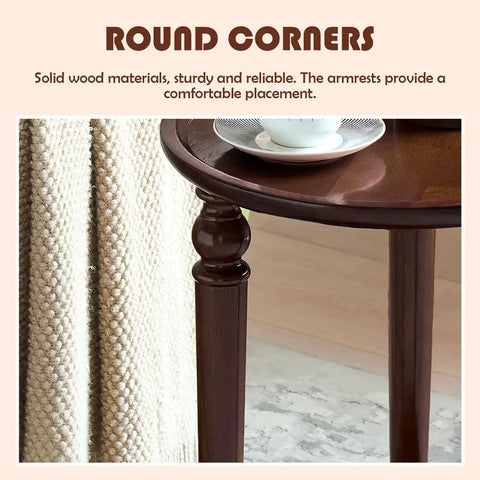 Close-up of Vintage Walnut Wood Accent Table With Dual Storage Tiers Space Saver Slim Corner End Table For Small Spaces