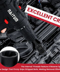 Close-up of 22 Piece Bolt Extractor Set With One Half Inch And Three Eighth Inch Drive Easy Out Stripped Lug Nut Remover Kit in use on engine