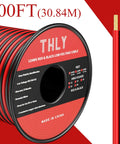 Beefy 100 Ft 12 Gauge Wire 2 Conductor Red And Black Electrical Cable spool with close-up of copper strands