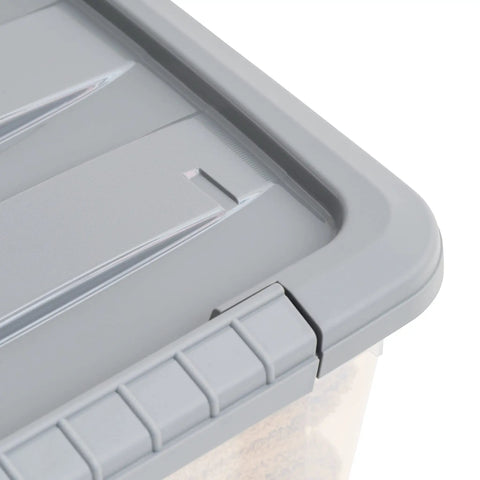 Heavy Duty Plastic Storage Containers With Secure Latching Lids Stackable Organization Bins Clear Grey Totes 12 Quart Gear Haulers Set Of 6 To Stack Em Up And Keep Your Spot Hella Organized During Move Days