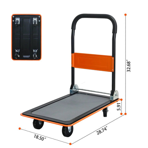 Smooth Rolling Heavy Duty Hauler Boasting 330 Pound Capacity And 360 Swivel Silent Wheels Makes Moving Gear A Breeze Grab This Solid Orange Platform Dolly with a foldable design.