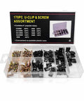Shop Grade 170 Piece Auto Trim U Clip And Screw Kit With Nine Size Galvanized U Nuts arranged in a re-sealable plastic case.
