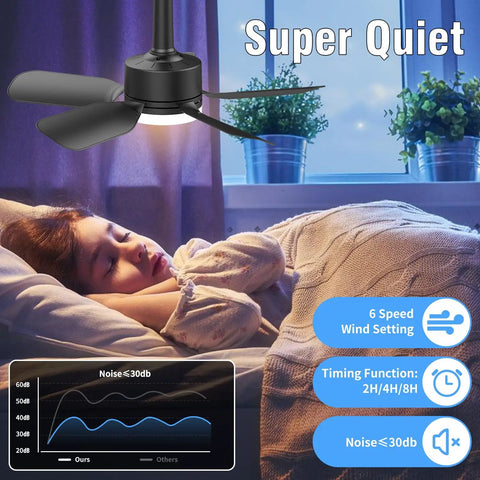 2 Pack 20 Inch Socket Ceiling Fan Light With Remote, child sleeping under quiet fan, noise <30db, for bedroom use