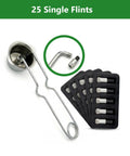 Universal Torch Striker Flint Renewal Kit - 25 Replacement Flints For Torch Lighters, 5 Cards, Striker and Flints