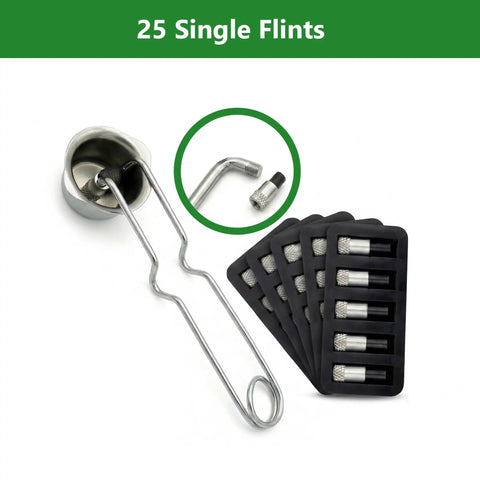 Universal Torch Striker Flint Renewal Kit - 25 Replacement Flints For Torch Lighters, 5 Cards, Striker and Flints