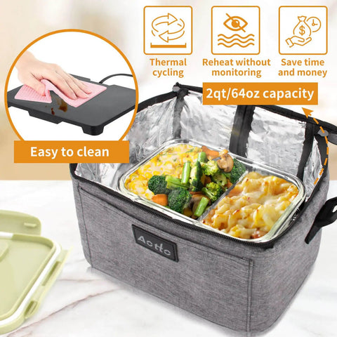 Portable Oven For Office And Travel With Auto Temperature Control No Monitoring Needed with insulated container and easy-clean tray