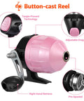 Kids Fishing Pole With Spincast Reel Telescopic Rod Full Gear Kit Pink 150cm Easy Cast Travel Bag Tackle Included reel features