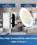 Amico Dimmer Switch and Ceiling Light display with ultra-high compatibility for efficient lighting control.