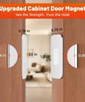 Ultra Thin No Drill Magnetic Cabinet Catch 6 Pack With Adhesive Stainless Steel Door Latches installed on wooden cabinet