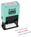 Kick Up Your Mail Sorting Game With This Heavy Duty Self Inking Date Stamp That Delivers Crisp Blue And Red Dates Onto Documents And Lets You Swap In Custom Lines For Zero Hassle Paperwork Processing. View of seafoam self-inking date stamp with customizable text imprint.
