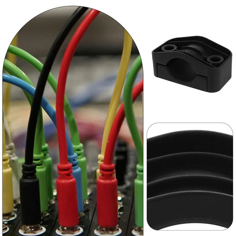 Heavy Duty Black Cable Clamp Snaps On Fast To Secure High Voltage Wires And Electrical Connectors, close-up of wires and clamp.