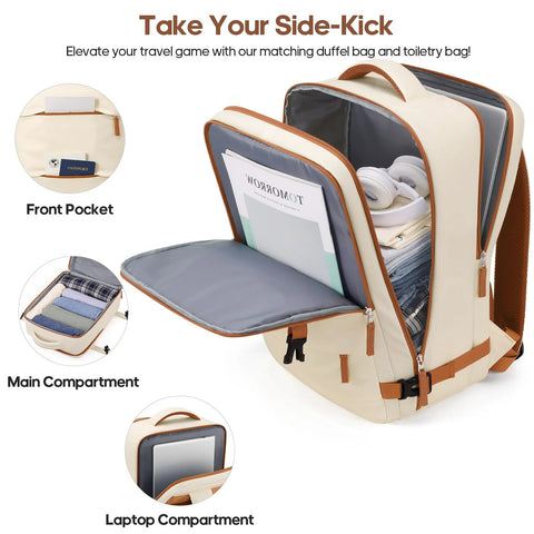 UKEIN 3-piece beige polycarbonate luggage set with carry-on, spinner wheels, front pocket and laptop compartment
